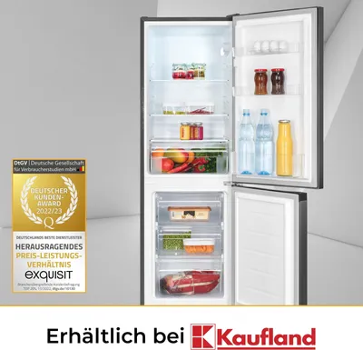 Produktbild von Exquisit Kühl-Gefrierkombination KGC231-60-E-050C inoxlook-az | 157 l Nutzinhalt | 4-Sterne-Gefrieren | Alarm