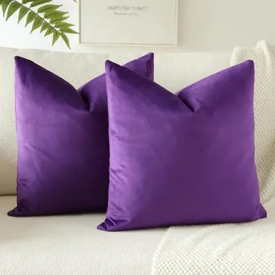 Zdjęcie produktu dla Zestaw 2 poszewek na poduszki z aksamitu, 60x60 cm, kolor fioletowy