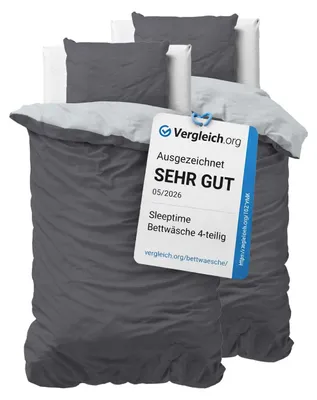 Produktbild von Sleeptime Bettwäsche 135x200 4-teilig - 100% Baumwolle - 2X Bettbezug 135x200 cm + 2X Kissenbezug 80x80 cm - ®, Reißverschluss, pflegeleicht - atmungsaktiv & hautfreundlich - Anthrazit Grau