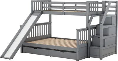 Produktbild von Etagenbett,90 x 200 über 140 x 200,kinderbett(Grau)mit Schubladen, Stauraum und Rutsche,multifunktional