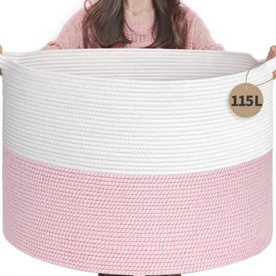 Immagine prodotto di Cesto per la biancheria da 115 litri, colore rosa, con corda in cotone, dimensioni 60 x 40 cm