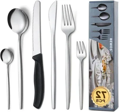 Produktbild von Famanu Besteckset 72-teilig für 12 Personen - inkl. Steakmessern und Löffeln, spülmaschinenfest