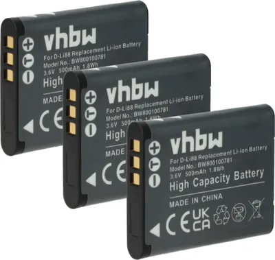 Produktbild von vhbw 3x Akku Ersatz für Panasonic VW-VBX070E, VW-VBX070 für Kamera (500 mAh, 3,6 V, Li-Ion)