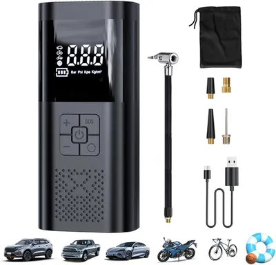 Produktbild von Tragbarer 2-in-1 Digital-Kompressor für Autoreifen, kabelloser Reifenfüller für Auto, Fahrrad, Motorrad, SUV, Camping, Reisen, Outdoor