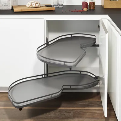 Produktbild von Kesseböhmer LeMans II anthrazit links ausschwenkend für Eckschrank mit 60 cm Türbreite und lichter Schrankhöhe von 650 - 800 mm Eckschrankbeschlag Schwenkauszüge