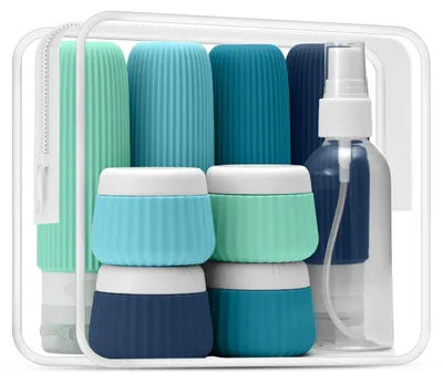 Image de Ensemble de 9 flacons de voyage en silicone, approuvés TSA, pour les articles de toilette