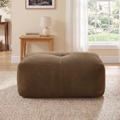 Productafbeelding van Modulair voetenbankje, gestoffeerde bank, bruin, comfortabele voetenbank met vulling van 32D schuim en een huidvriendelijke bekleding, 92,5 x 75 x 40 cm
