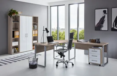 Produktbild von BMG Möbel Büromöbel-Set, Office Edition Set 3, eiche sonoma/ weiß hochglanz