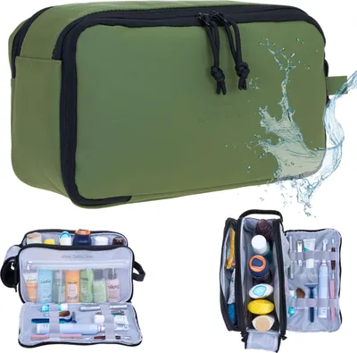 Produktbild von Kulturbeutel Kulturtasche viele Fächer Herren Damen Kosmetiktasche gross wasserabweisend aus Plane Reise Sauna Sport Freizeit Tasche Elephant Hydro Washbag 12829 Safari Army Oliv