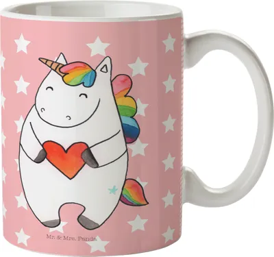 Produktbild von Mr. & Mrs. Panda Mehrwegbecher Einhorn Herz - Rot Pastell - Geschenk, Freundin, Pott, Bunt, Haferl, Kindergarten Tasse, Lustig, Einhörner, Plastikbecher, Unicorn