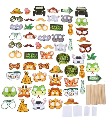 Obrázek produktu pro 60PCS Animal Photo Booth Props Kit Paper Fun Jungle Party Selfie Decorations Forest Themed Party Supplies for Baby Shower Birthday 2 Pack