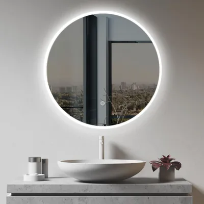 Produktbild von HOKO LED Lichspiegel rund 60cm mit Licht Wechsel Warmweiß-Kaltweiß-Neutral. 2700-6500K.Touch Schalter und mit Wandschalter einschaltbar. ULM