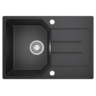 Produktbild von ANYCEE MAX Spülbecken Schwarz 65x45 cm, Granitspüle Schwarz mit Abtropffläche für ab 40er Unterschrank, Küchenspüle inkl Siphon & Über