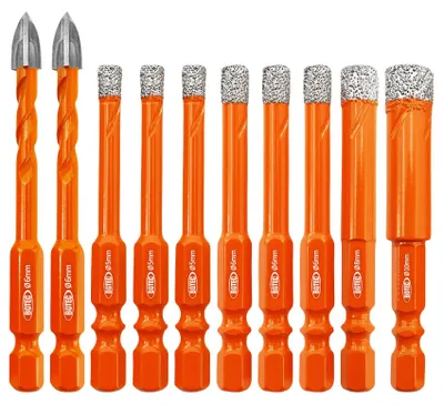Produktbild von Bohrsatz für Keramik und Naturstein – 10 Stück mit Diamant- und Hartmetallspitzen
