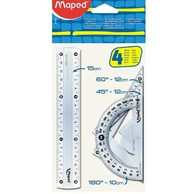 Immagine prodotto di Set di geometria professionale: righello da 30 cm, goniometro a 180° e compasso di precisione
