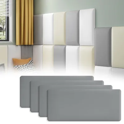 Produktbild von 3D-Wandpaneele, Antikollisionspaket, Kinderzimmerpaket, selbstklebende Wandaufkleber, Tatami-Paket, Hintergrundwandpaket für Kinderzimmer (grau - 4 Stück)
