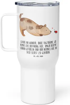 Produktbild von Mr. & Mrs. Panda thermosbecher Hund Marienkäfer - Weiß - Geschenk, Kaffee-to-go-Becher, Thermobecher, Teebecher, Sprüche, Trinkgefäß, Mischlinghund, Zuversichtlich