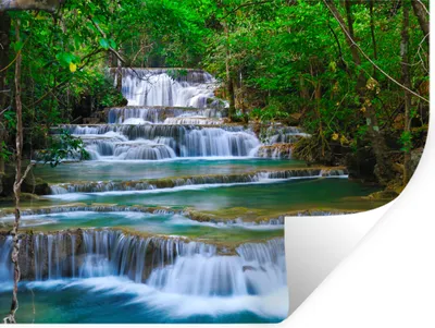 Produktbild von MuchoWow® Wandtattoo Wandsticker Wandaufkleber Wasserfall - Bäume - Natur - Dschungel 160x120 cm Selbstklebend und Repositionierbar - Selbstklebend - Fototapeten