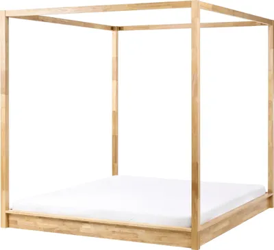 Produktbild von BELIANI Himmelbett Hellbraun aus Holz 180 x 200 cm 4 Pfosten Elegant Modern Stilvoll Minimalistisch Designer Baldachinbett Bett Schlafzimmer