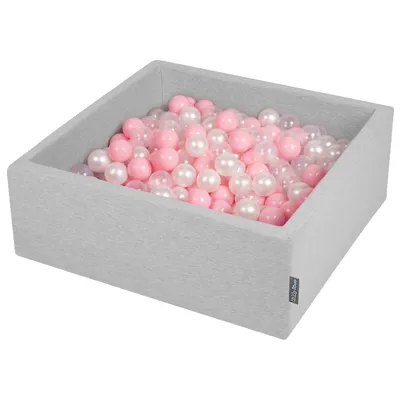Obrázok produktu pre KiddyMoon 90x30cm/300 loptičiek ∅ 7cm Detské penové loptičky  vyrobené v EÚ, Svetlo sivá:Ružová/Perleťová/Priehľadná