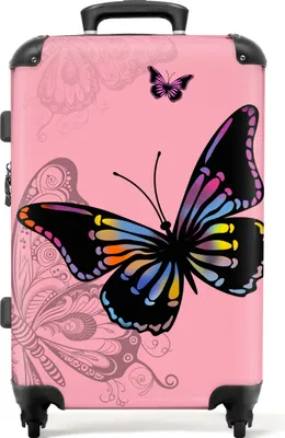 Produktbild von NoBoringSuitcases.com® Großer Koffer - Schmetterling - Regenbogen - Rosa - Design - Kombinationsschloss TSA - Hartschalen Trolley 4 Rollen - 72 liter - Reisekoffer - 66 cmKoffer Mittelgroß 67x43x25 cm, 72L,