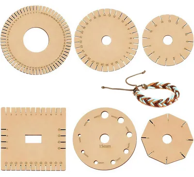 6 Kumihimo-Flechtscheiben aus Holz, rund, 7,5–11 cm