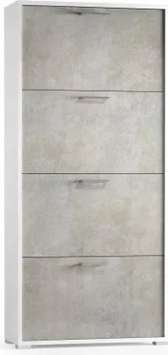 Produktbild von Schuhregal Dmarcat, Mehrzweck - Eingangsmöbel mit 4 Klapptüren, Schuhschrank mit doppelter Tiefe, 100% Italy, 67x28h147 cm, Weiß und Beton