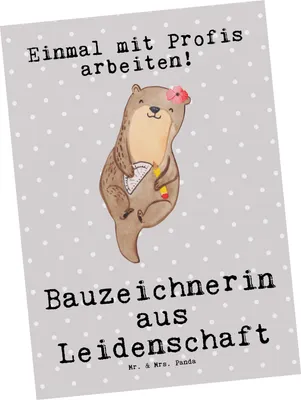 Produktbild von Mr. & Mrs. Panda Postkarte Bauzeichnerin Leidenschaft - Grau Pastell - Geschenk, Postkarten, Ansichtskarte, bildkarte, Ansichtskarten, Grußkarte