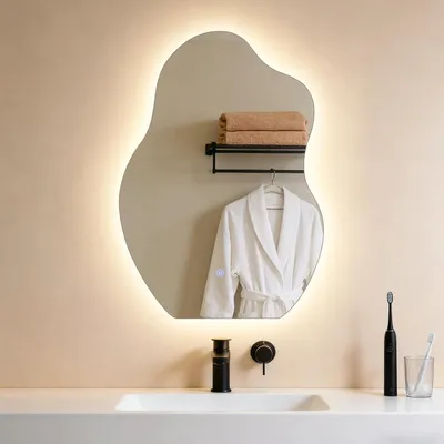 Produktbild von ZMH Spiegel Badezimmer Asymmetrisch LED Badezimmerspiegel 50x70 cm Wandspiegel Bad Touch Schalter Entfogger Funktion 3000K 6500K Lichtspiegel Dimmbar