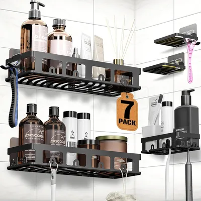 Produktbild von Duschregal ohne Bohren - Badezimmerregal - schwarz - 7 Stück