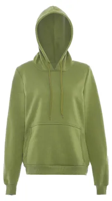 Produktbild von Damen Kapuzenpullover in Oliv, Größe S, aus weichem Material mit Kängurutasche
