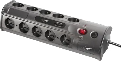 Image de Multiprise multimédia avec interrupteur,10 prises et 2 ports USB
