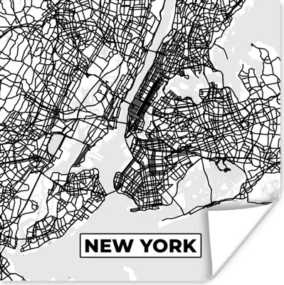 Produktbild von MuchoWow® Poster Stadtplan - Karte von New York - Schwarz und Weiß 50x50 cm - Wohnzimmerdekoration