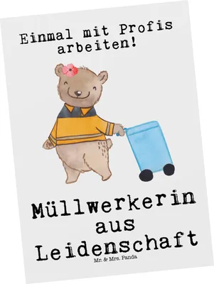 Produktbild von Mr. & Mrs. Panda Postkarte Müllwerkerin Leidenschaft - Weiß - Geschenk, Müllfrau, Spruch, bildkarte, Postkarten, Lustig, Ansichtskarten, Witzig, einzelkarte, Grußkarte
