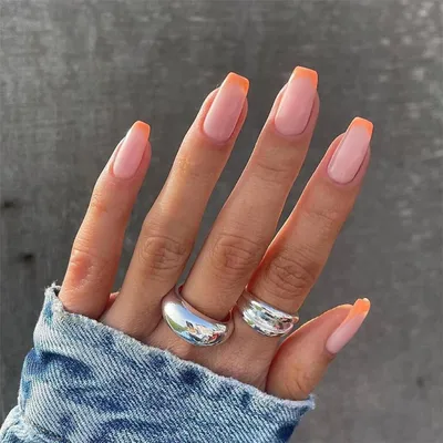 Image de Petits ongles artificiels carrés de couleur orange vif, format "press-on", 24 pièces, en acrylique, à coller, pour femmes