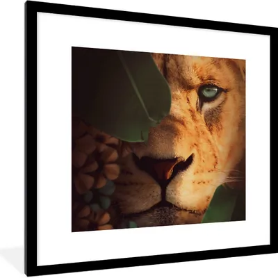 Produktbild von MuchoWow® MuchoWow® Gerahmtes Poster Pflanzen - Dschungel - Löwe 40x40 cm - Poster mit zchwarzem Bilderrahmen - Poster - Plakat im Rahmen