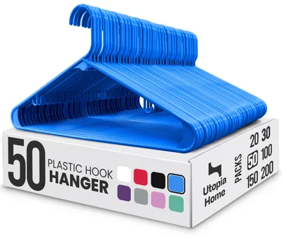 Zdjęcie produktu dla Wieszaki na ubrania Utopia Home, plastikowe, 50 sztuk, z haczykiem, trwałe