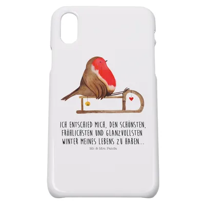 Produktbild von Mr. & Mrs. Panda Iphone 10 Handyhülle Rotkehlchen Schlitten - Weiß - Geschenk, Handy, Vogel, X, Cover, Weihnachten, Case