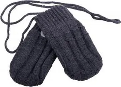 Produktbild von Baby Fäustlinge Ohne Daumen mit Kordel - Strick - Dunkelgrau - 0-1 Jahr