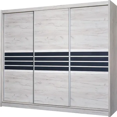 Produktbild von Furniture24 Kleiderschrank TURYN 250 Schlafzimmer 3 Türiger Schwebetürenschrank Schrank mit Schiebetür 2 Kleiderstangen 8 Einlegeboden 2 Schubladen Craft Eiche/Graphite Glas