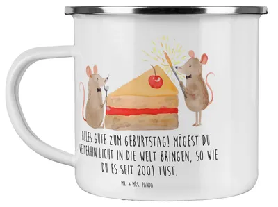 Produktbild von Mr. & Mrs. Panda Teetasse 2001 Geburtstag Licht - Weiß - Geschenk, Emailletasse, Glückwunsch, Geburtstagsgeschenk, feiern, Freude machen, Emaille Tasse, Erinnerungen