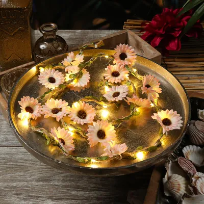 Produktbild von LED Lichterkette Blumen - 20 warmweiße LED - Batterie - Timer - L: 1,45m - für Außen - rosa