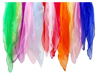 Produktbild von 12 bunte Jongliertücher aus Chiffon, 60 x 60 cm für Tanz und kreative Aktivitäten