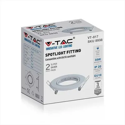 Immagine prodotto di V-TAC VT-817 Portafaretti da incasso orientabile rotondo metallo bianco per lampadine GU10-GU5.3 - sku 8938
