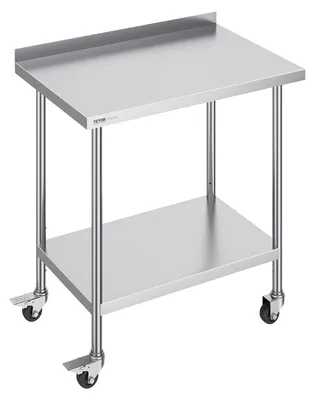 Image de Table de travail en acier inoxydable - Banc de travail en acier inoxydable - Table de cuisine - Table de service - Banc de travail sur roulettes - 61 x 91,5 x 102 cm