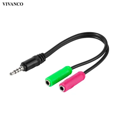 Produktbild von ViVanco™45499, 3.5mm, Männlich, 2 x 3.5mm, Weiblich, 0,1 m, Schwarz