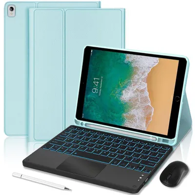Image de Coque Clavier pour iPad Air 3 10,5" / iPad Pro 10,5" - CuirPolyuréthaneBleu avec Clavier Bluetooth Rétroéclairé + Souris + Stylet