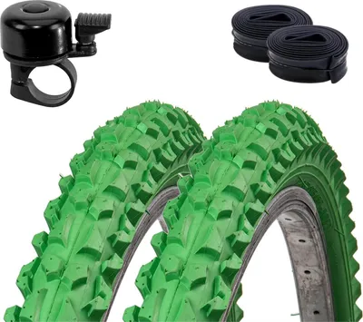 Produktbild von 2 x Roverstone 24" Fahrradreifen Fahrradmantel grün 57-507  (24x2,125) + 2 Schläuche DV inkl. Fahrradklingel