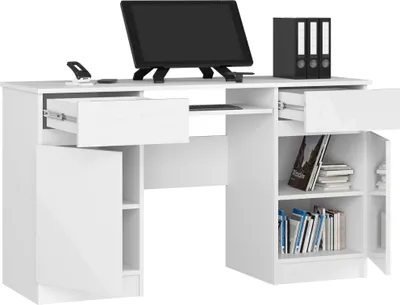 Immagine prodotto di Scrivania da 135 cm con 2 ante, 2 cassetti, piano per computer, ripiano estraibile per tastiera e 5 scomparti