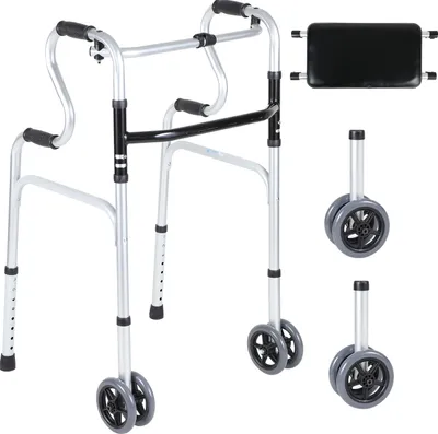 Produktbild von Rollator Gehgestell Gehhilfe faltbar & leicht aus Alu, Laufhilfe höhenverstellbar mit Sitz, Gehbock bis 180 kg